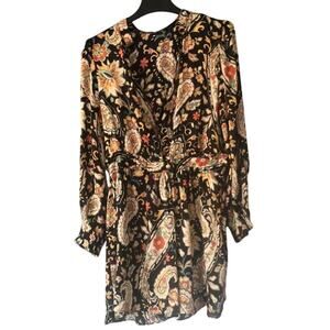 Zara Womens Paisley Floral Boho Long Sleeved Top Sz XL Button Ruffle